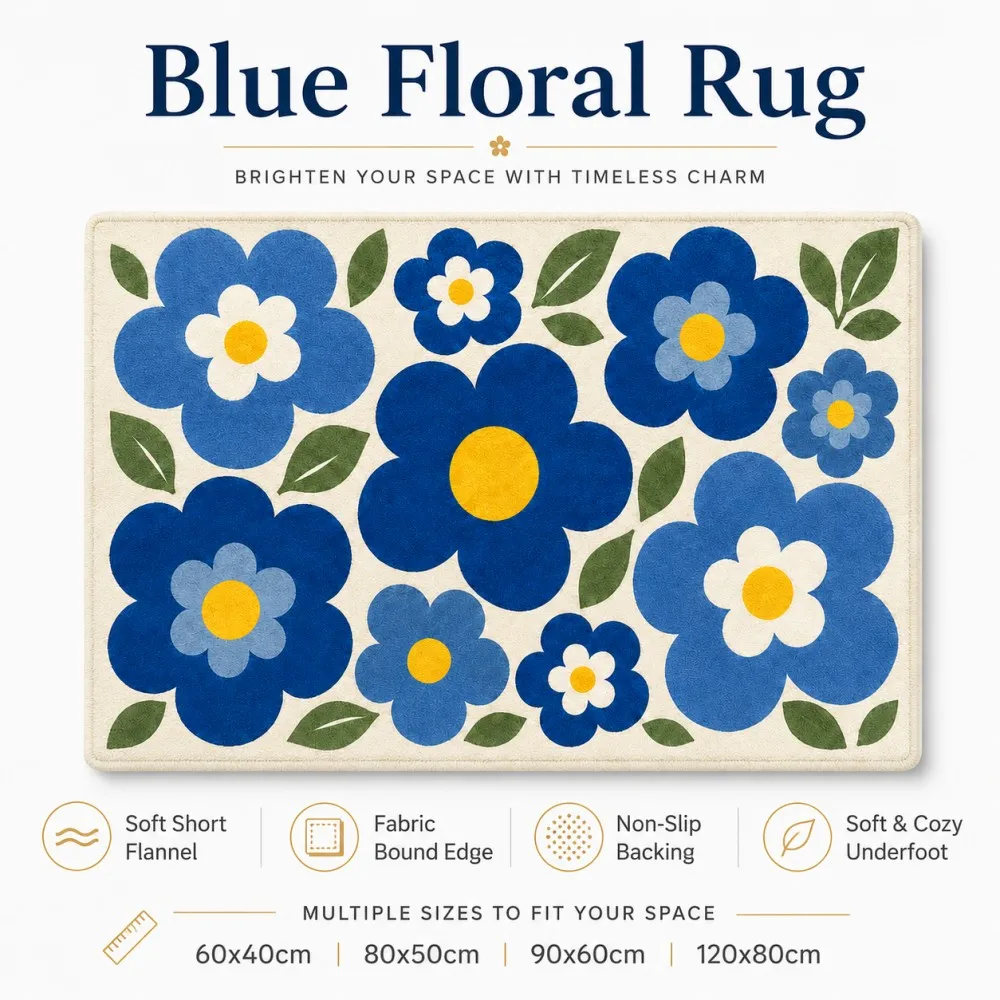 ESRBSO Blue Floral Area Rug Retro Flower Short Flannel Floor Mat Non-Slip Doormat for Bedroom Kitchen Entryway, 60x40-120x80cm
ESRBSO Blue Floral Area Rug Retro Flower Short Flannel Floor Mat Non-Slip Doormat for Bedroom Kitchen Entryway, 60x40-120x80cm