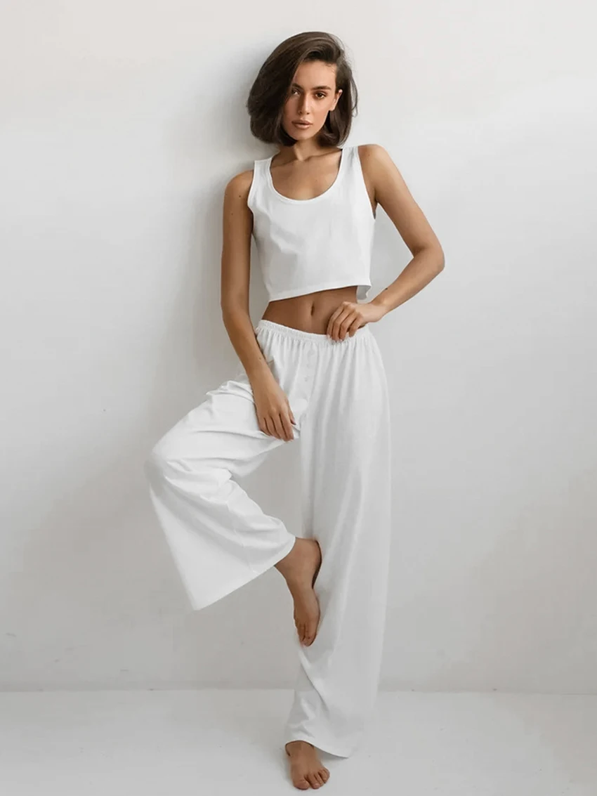 Marthaqiqi Casual Women Sleepwear Set Sexy O-Neck Pajamas Crop Top Nightwear Tank Tops Nightgown Pants Loose Ladies Nightie Suit
Marthaqiqi Casual Women Sleepwear Set Sexy O-Neck Pajamas Crop Top Nightwear Tank Tops Nightgown Pants Loose Ladies Nightie Suit
