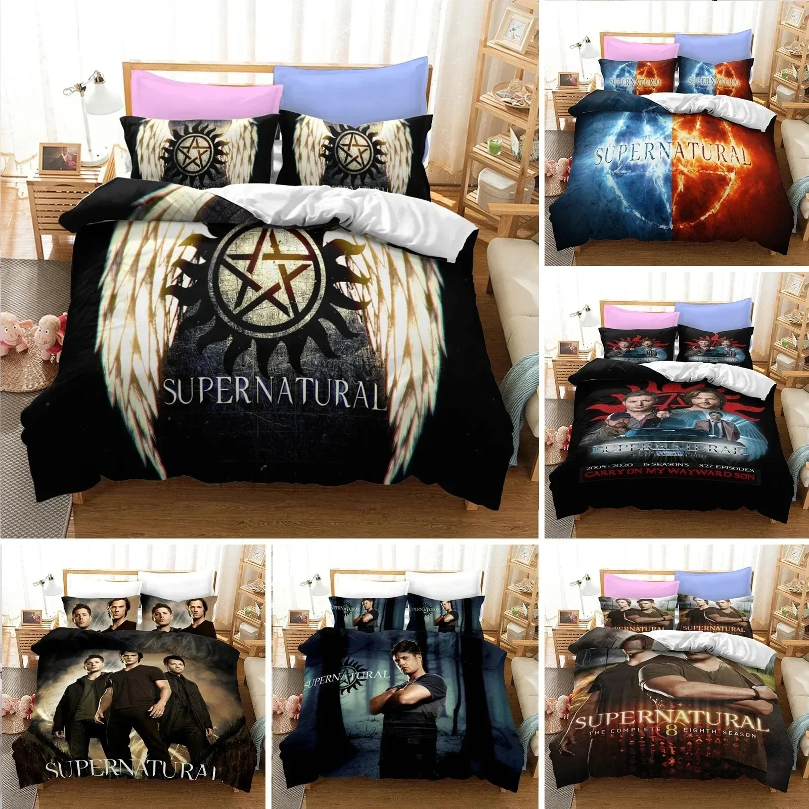 Popular TV Show Supernatural Bedding Set Comforter 3D Print Fashion Duvet Cover Set Home Textile Decor Queen King Single Size 
Popular TV Show Supernatural Bedding Set Comforter 3D Print Fashion Duvet Cover Set Home Textile Decor Queen King Single Size