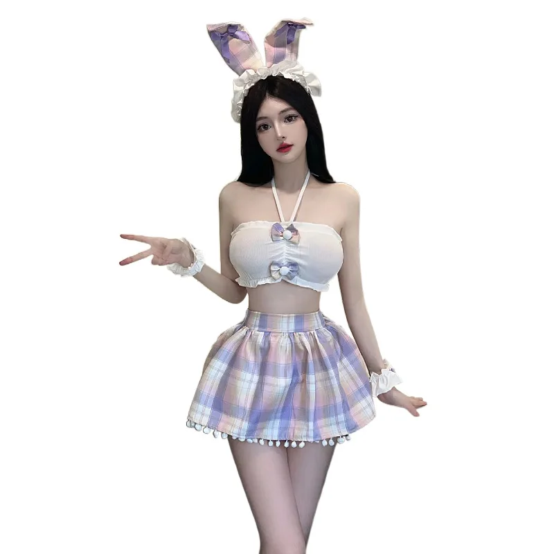 Sexy Schoolgirl Style JK Bunny Girl Role-play Outfit, Pure And Alluring Halter Top With A Hip-hugging Plaid Skirt Sets GMZI
Sexy Schoolgirl Style JK Bunny Girl Role-play Outfit, Pure And Alluring Halter Top With A Hip-hugging Plaid Skirt Sets GMZI