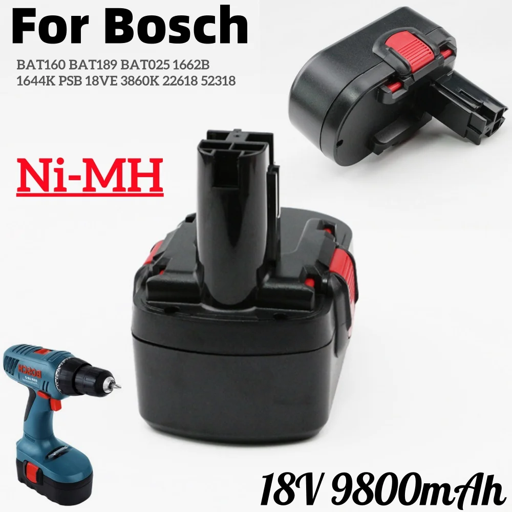 18V Ni-MH Replacement Battery 9.8Ah, Fits BAT025/BAT026/BAT160, Compatible with 2607335735/2607335277 for PSR18/VE-2/GSR18
18V Ni-MH Replacement Battery 9.8Ah, Fits BAT025/BAT026/BAT160, Compatible with 2607335735/2607335277 for PSR18/VE-2/GSR18