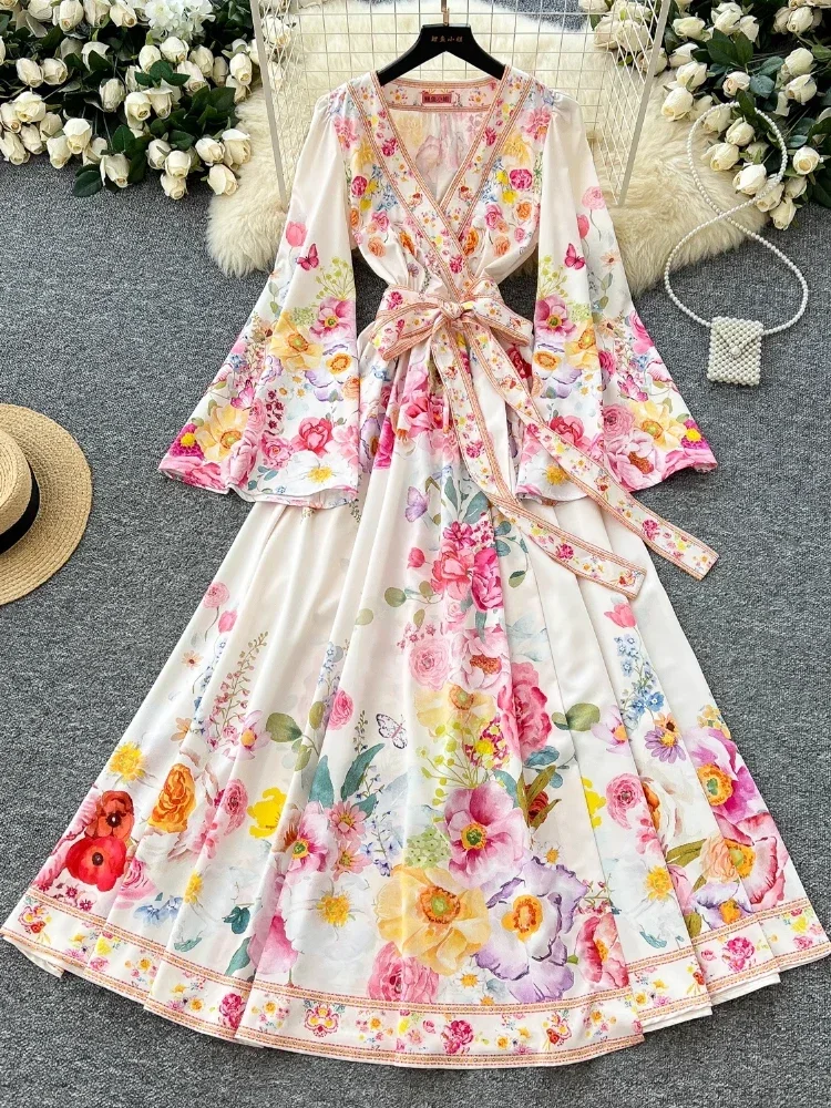 France Elegant Vintage Palace Evening Dress Women Print Sashes High End Long Party Dress Female Casual Chic Festival Clothing
France Elegant Vintage Palace Evening Dress Women Print Sashes High End Long Party Dress Female Casual Chic Festival Clothing
