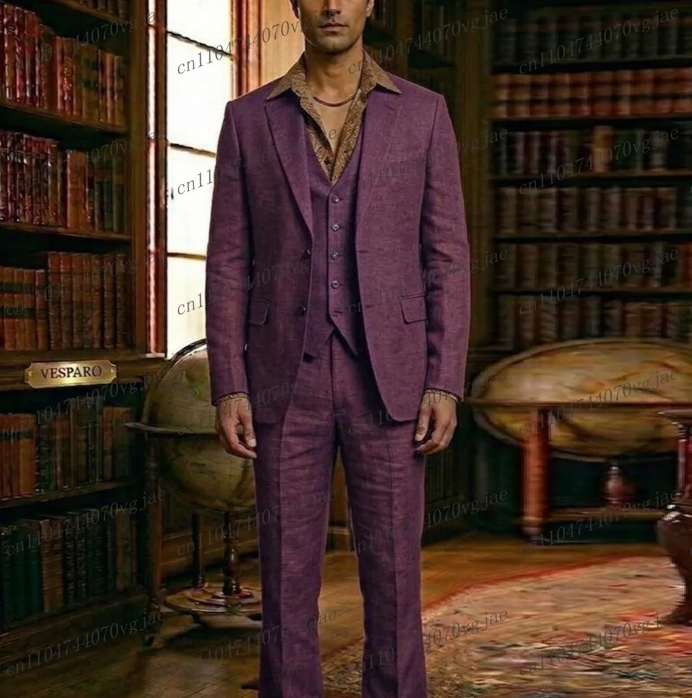 New Breathable Linen Summer Purple Men Suit Formal Wedding Party Groom Business Male Tuxedos 3 Piece Set Jacket Vest Pants
New Breathable Linen Summer Purple Men Suit Formal Wedding Party Groom Business Male Tuxedos 3 Piece Set Jacket Vest Pants