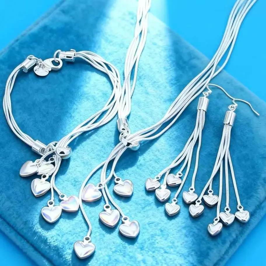 925 Sterling Silver Love Heart Jewelry Set for Women Wedding Fashion Accessory Necklace Earrings Bracelets
925 Sterling Silver Love Heart Jewelry Set for Women Wedding Fashion Accessory Necklace Earrings Bracelets