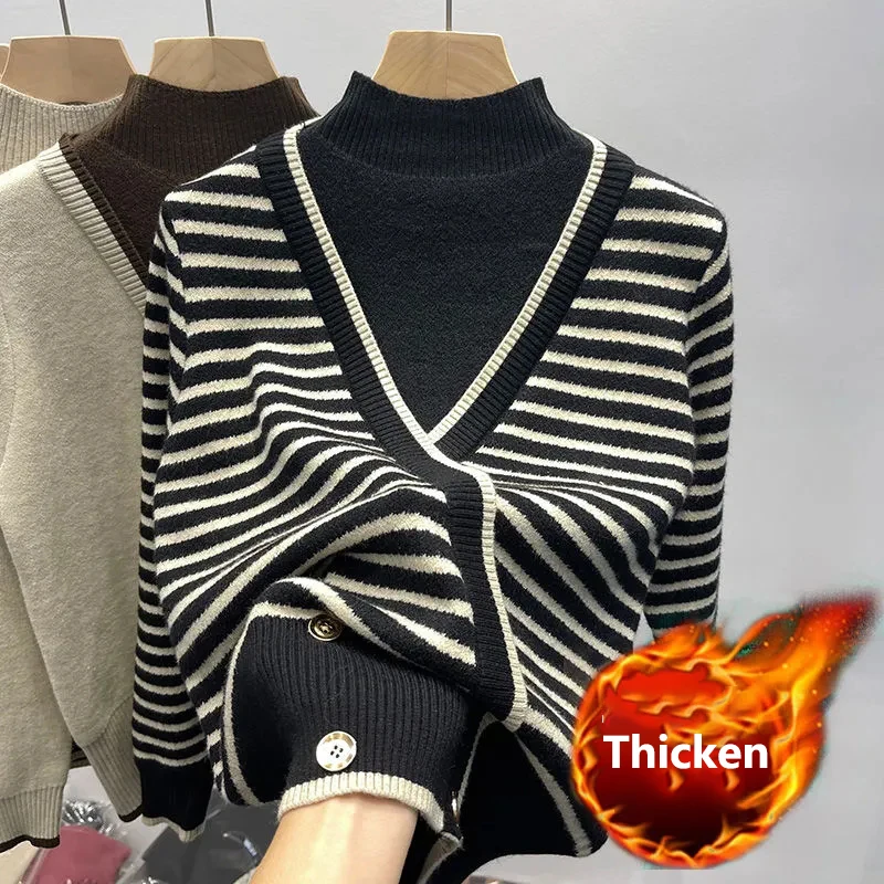 Korean Fashion Striped Knitted Women Fleece Sweater Mock Neck Trend One Pcs Winter Autumn Lady Pullovers Jumpers Long Sleeve Top
Korean Fashion Striped Knitted Women Fleece Sweater Mock Neck Trend One Pcs Winter Autumn Lady Pullovers Jumpers Long Sleeve Top