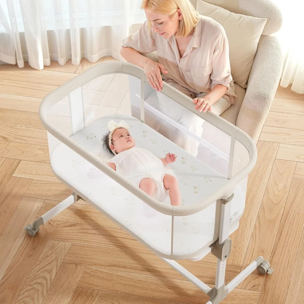 Baby Bassinets Bedside Sleeper - All Mesh Bedside Bassinet with Wheels, 7 Height Adjustable Baby Bassinet for Infants
Baby Bassinets Bedside Sleeper - All Mesh Bedside Bassinet with Wheels, 7 Height Adjustable Baby Bassinet for Infants
