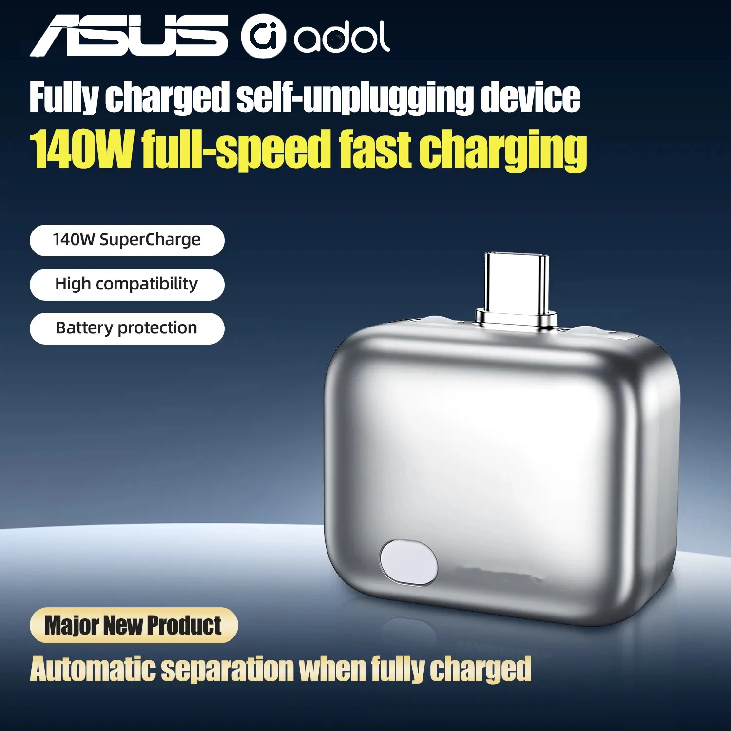 140W Smart Full Charge Self-Cut Type-C Adapter, Universal Auto Disconnect for Night Charging, Overcharge Prevention Separator
140W Smart Full Charge Self-Cut Type-C Adapter, Universal Auto Disconnect for Night Charging, Overcharge Prevention Separator