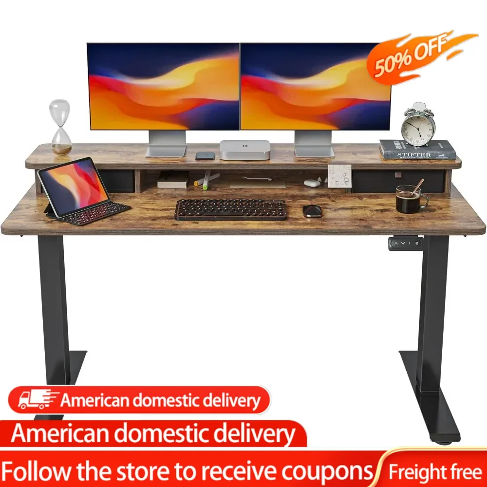 55 x 24 Inch Height Adjustable Electric Standing Desk with Double Drawer, Stand Up Desk with Storage Shelf, Sit Stand Desk
55 x 24 Inch Height Adjustable Electric Standing Desk with Double Drawer, Stand Up Desk with Storage Shelf, Sit Stand Desk