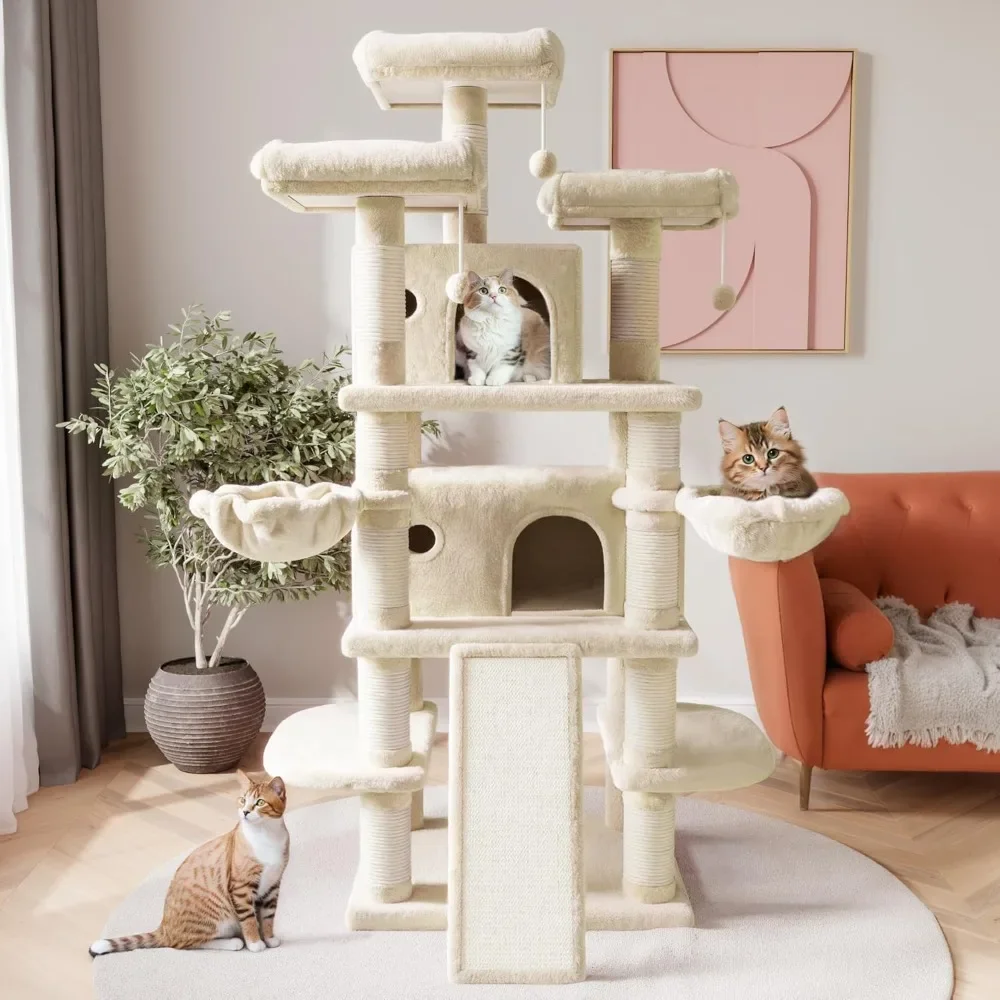 68-Inch Multi-Level Cat Tree with Condo, Scratching Posts, Hammocks for Large Cats - Beige Activity Center
68-Inch Multi-Level Cat Tree with Condo, Scratching Posts, Hammocks for Large Cats - Beige Activity Center