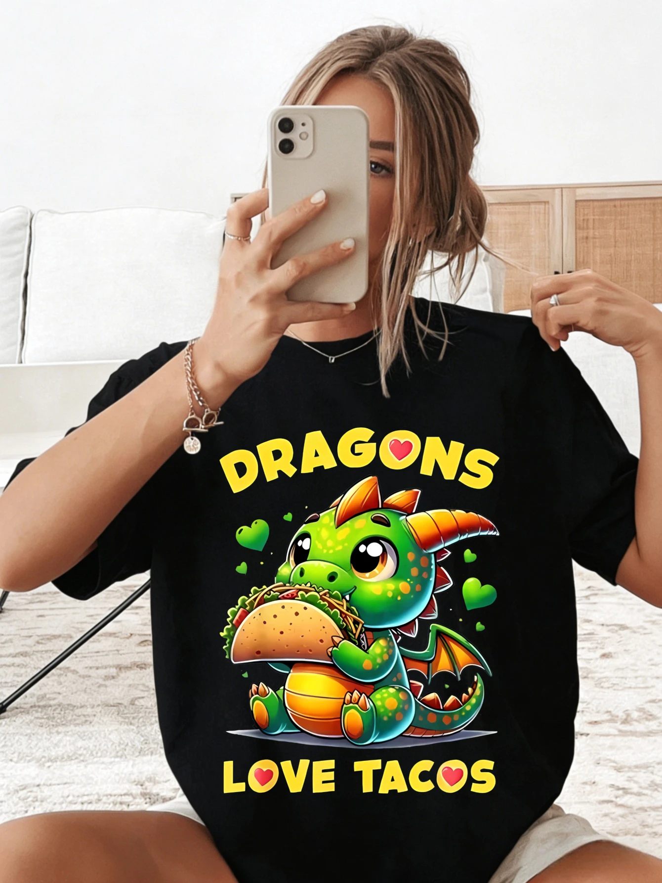 Dragons Love Tacos Cute Cozy Oversized Women's Cotton Short Sleeve Casual Summer T Shirt for Women Gift for Her
Dragons Love Tacos Cute Cozy Oversized Women's Cotton Short Sleeve Casual Summer T Shirt for Women Gift for Her