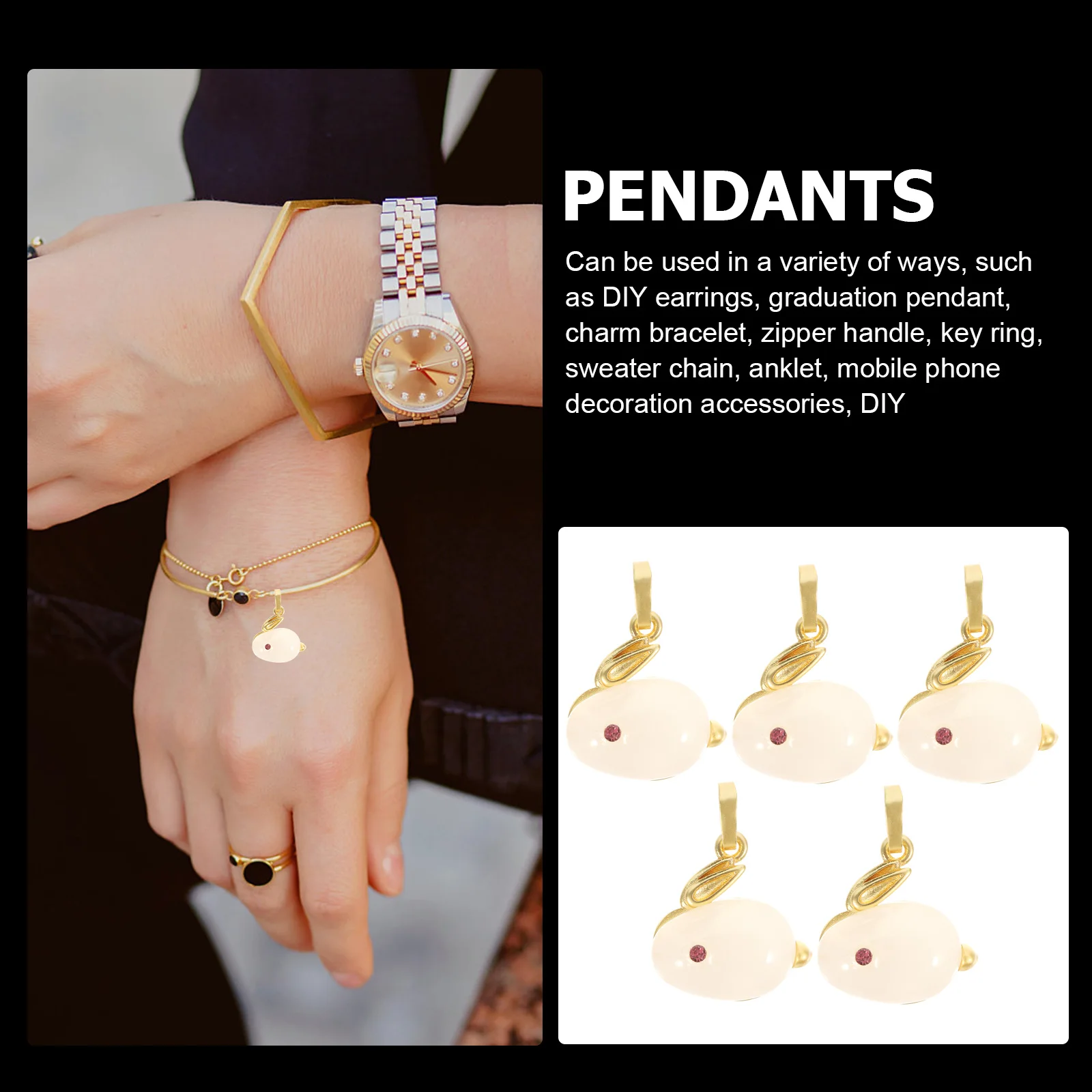 5 Pcs Bead Charms Jade Rabbit Pendant Necklace Connector Miss for Bracelet Making
5 Pcs Bead Charms Jade Rabbit Pendant Necklace Connector Miss for Bracelet Making