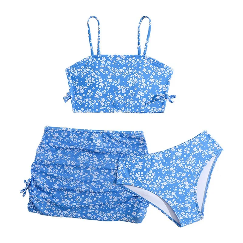 Summer Kids Swimwear Girls Flower Print Bikini Set with Cover-Up Skirts Children Blue Three Piece Swimsuits Bathing Suits 8-12Y
Summer Kids Swimwear Girls Flower Print Bikini Set with Cover-Up Skirts Children Blue Three Piece Swimsuits Bathing Suits 8-12Y