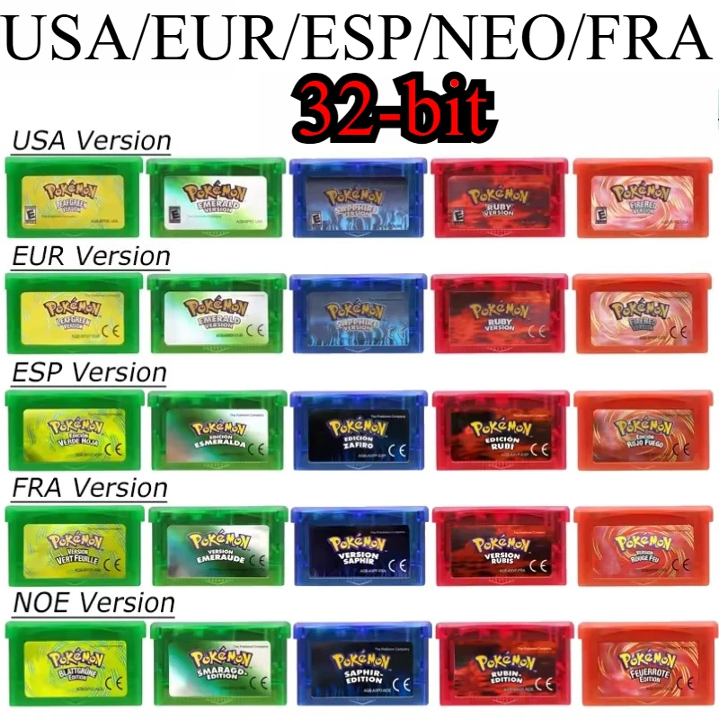 English Spanish French German Good Quality Pokemon GBA Game Card 32 Bit Video Game Console Cartridge for DS/NDS/GB Card Gift Toy
English Spanish French German Good Quality Pokemon GBA Game Card 32 Bit Video Game Console Cartridge for DS/NDS/GB Card Gift Toy