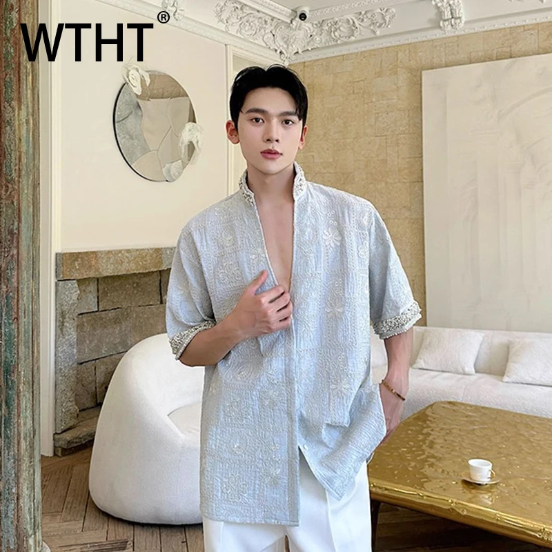 WTHT Fashion Men's Embroidery Spliced Pearls Design Loose Shirts Trendy Short Sleeves Stand Collar Tops Male 2025 Summer 2A1271
WTHT Fashion Men's Embroidery Spliced Pearls Design Loose Shirts Trendy Short Sleeves Stand Collar Tops Male 2025 Summer 2A1271