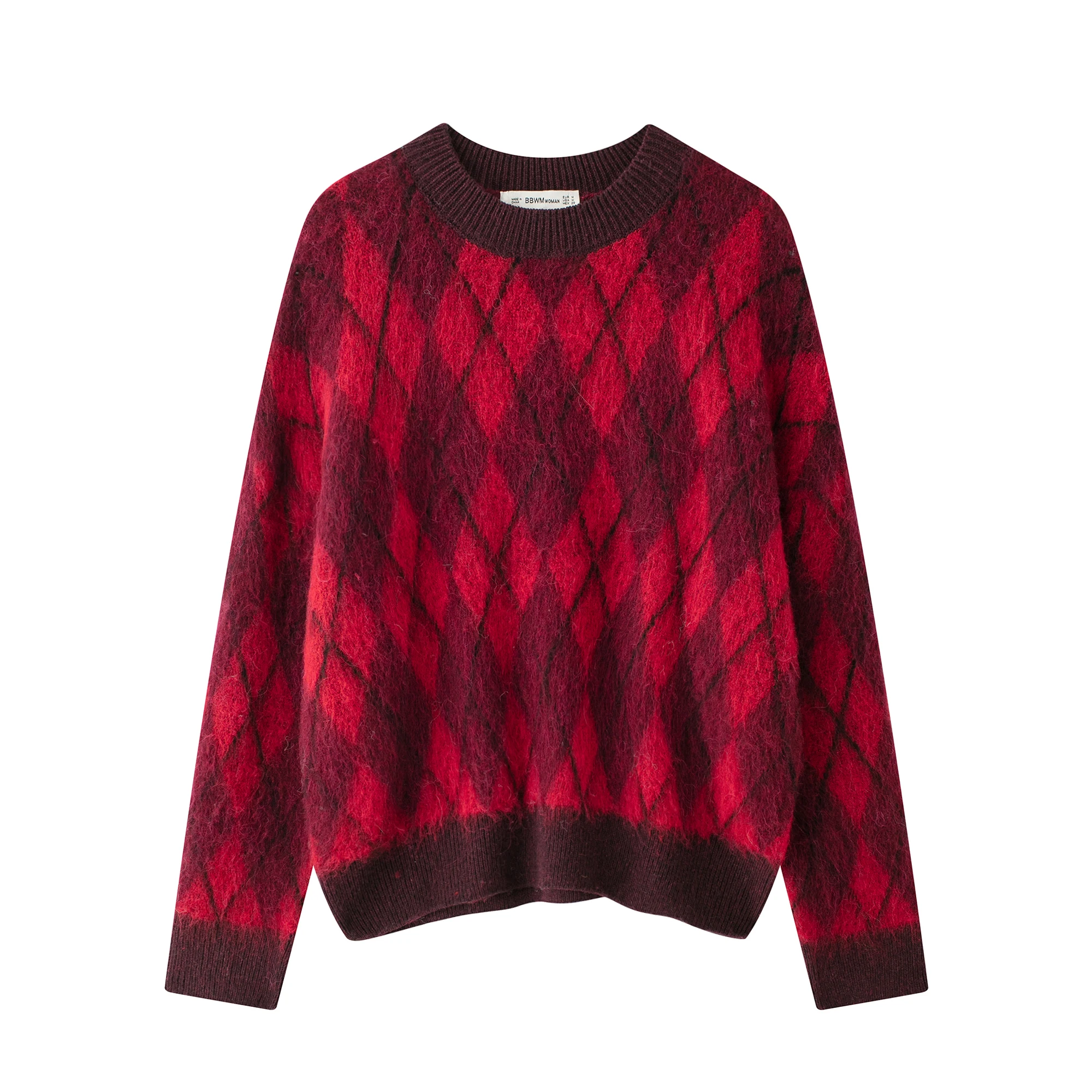 Retro Red Diamond Jacquard Long Sleeve Sweater O Neck Ladies New Fashion Knitted Pullover Women Casual Knit Tops
Retro Red Diamond Jacquard Long Sleeve Sweater O Neck Ladies New Fashion Knitted Pullover Women Casual Knit Tops