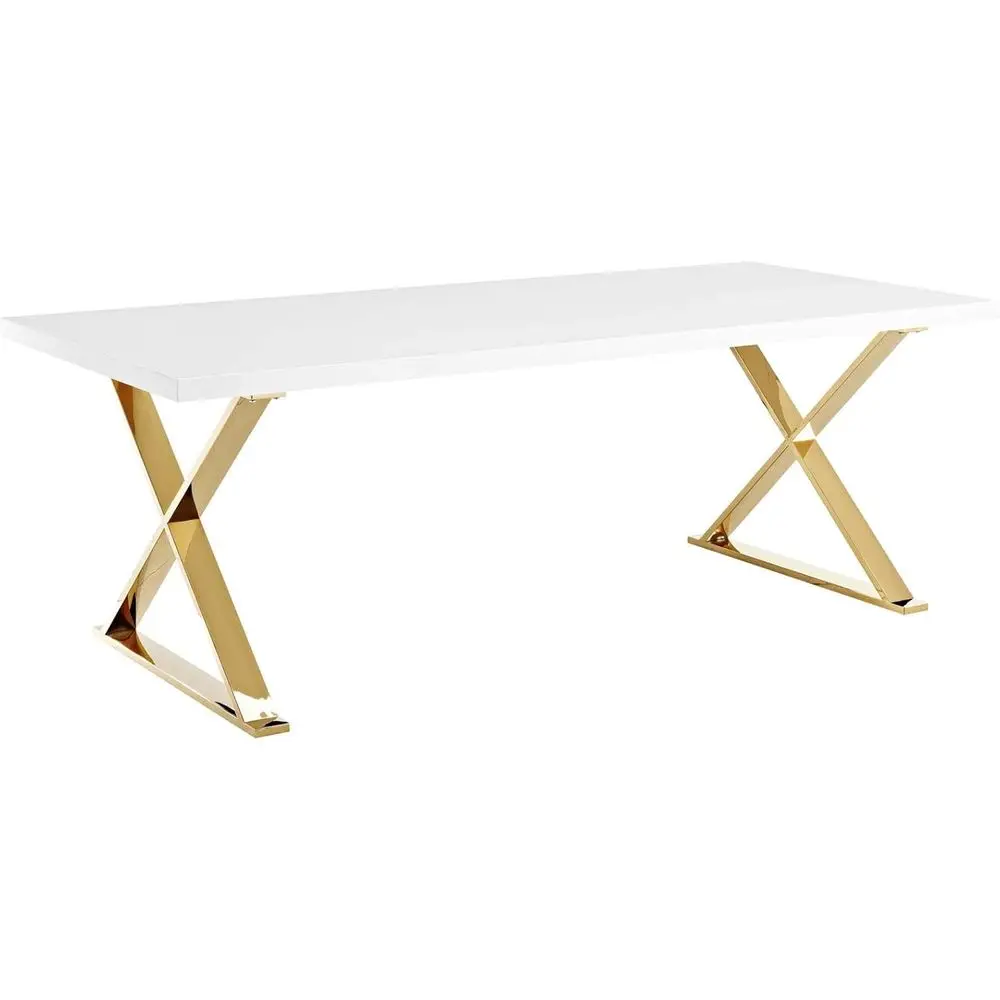 Elegant White Gold Dining Table with Stainless Steel X-Base
Elegant White Gold Dining Table with Stainless Steel X-Base