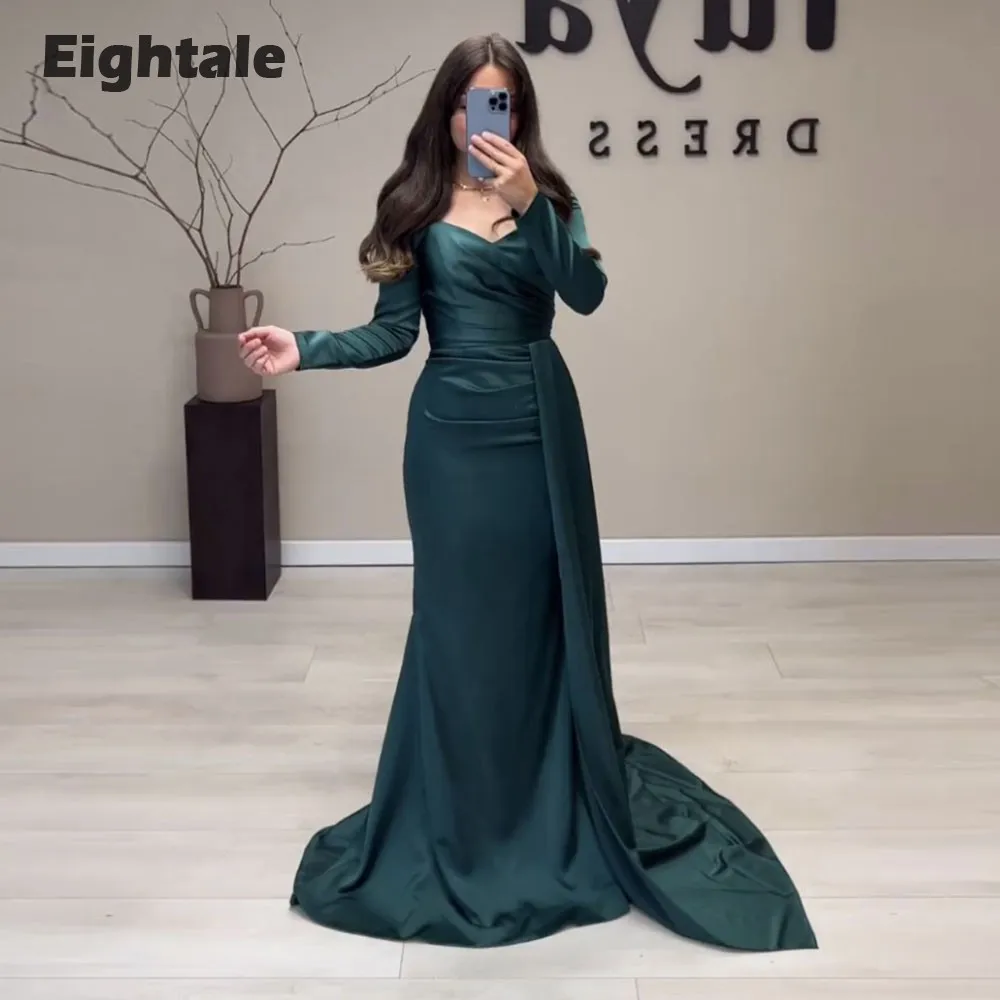 Eightale Dark Green Evening Dress for Wedding Party Satin Long Sleeves Side Split V-Neck Mermaid Prom Gowns Celebrity Dress
Eightale Dark Green Evening Dress for Wedding Party Satin Long Sleeves Side Split V-Neck Mermaid Prom Gowns Celebrity Dress