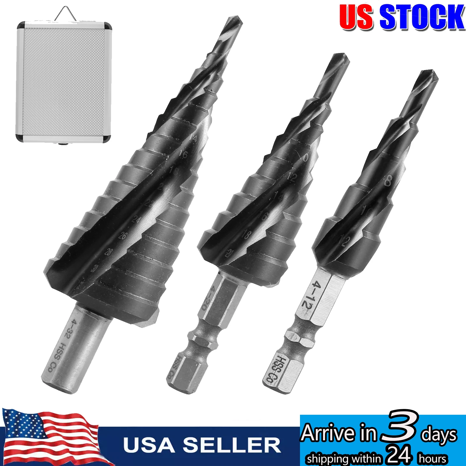 Step Drill Bit Set 3PCS M35 Cobalt 5/10/15 Step Drill Cone Bits with 1/4" Hex Shank 3 Spiral Flute Drill Bit For Wood Plastic
Step Drill Bit Set 3PCS M35 Cobalt 5/10/15 Step Drill Cone Bits with 1/4" Hex Shank 3 Spiral Flute Drill Bit For Wood Plastic