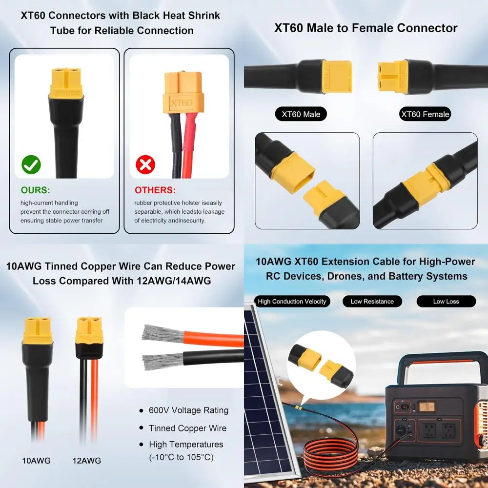 40T 10AWG Tinned Copper XT60 Extension Cable, Heavy-Duty Power Cord for RC Vehicles, Drones, and Electronics
40T 10AWG Tinned Copper XT60 Extension Cable, Heavy-Duty Power Cord for RC Vehicles, Drones, and Electronics