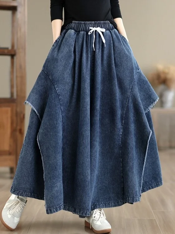 Washed Denim Floor-Length Wide Leg Pants Women's plus Size Casual Trousers with Frayed Hem Floral Print Personalized
Washed Denim Floor-Length Wide Leg Pants Women's plus Size Casual Trousers with Frayed Hem Floral Print Personalized