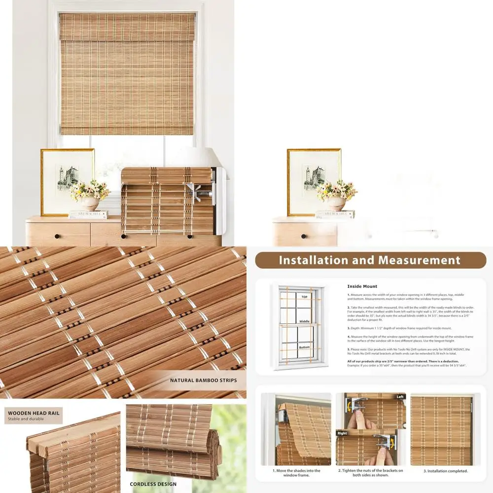 Беспроводные бамбуковые римские шторы, фильтрация света, коричневые рулонные оконные жалюзи 34x64
Беспроводные бамбуковые римские шторы, фильтрация света, коричневые рулонные оконные жалюзи 34x64