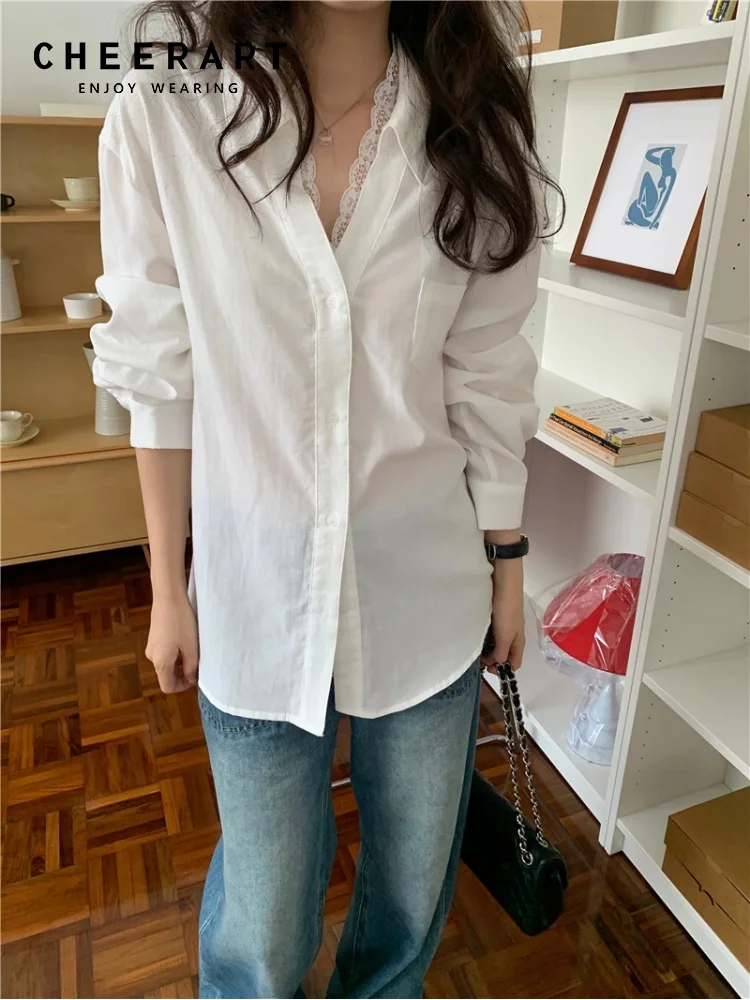 CHEERART Lace Designer Long Sleeve Shirt Women Button Up Collar Shirt Blouse White Black Top Korean Fashion 2024 Women
CHEERART Lace Designer Long Sleeve Shirt Women Button Up Collar Shirt Blouse White Black Top Korean Fashion 2024 Women