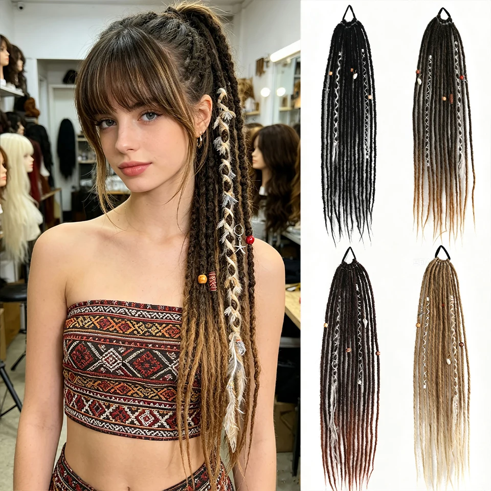 24 inch rubber band style Bohemian woven beads matte dirty braid color rope ponytail suitable for women's daily parties
24 inch rubber band style Bohemian woven beads matte dirty braid color rope ponytail suitable for women's daily parties