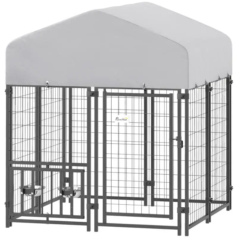 Welded Wire Outdoor Dog Kennel with 360° Rotating & 4 Levels Adjustable Bowls, Waterproof Cover, 3.9' x 3.9' x 4.5'
Welded Wire Outdoor Dog Kennel with 360° Rotating & 4 Levels Adjustable Bowls, Waterproof Cover, 3.9' x 3.9' x 4.5'