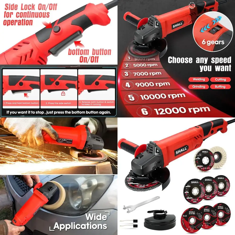 Электрическая шлифовальная машина для металла/дерева, 7,5 А, 4-1/2 дюйма, с регулируемой скоростью, 12000 об/мин, 6 скоростей, защитные кожухи и аксессуары
Электрическая шлифовальная машина для металла/дерева, 7,5 А, 4-1/2 дюйма, с регулируемой скоростью, 12000 об/мин, 6 скоростей, защитные кожухи и аксессуары