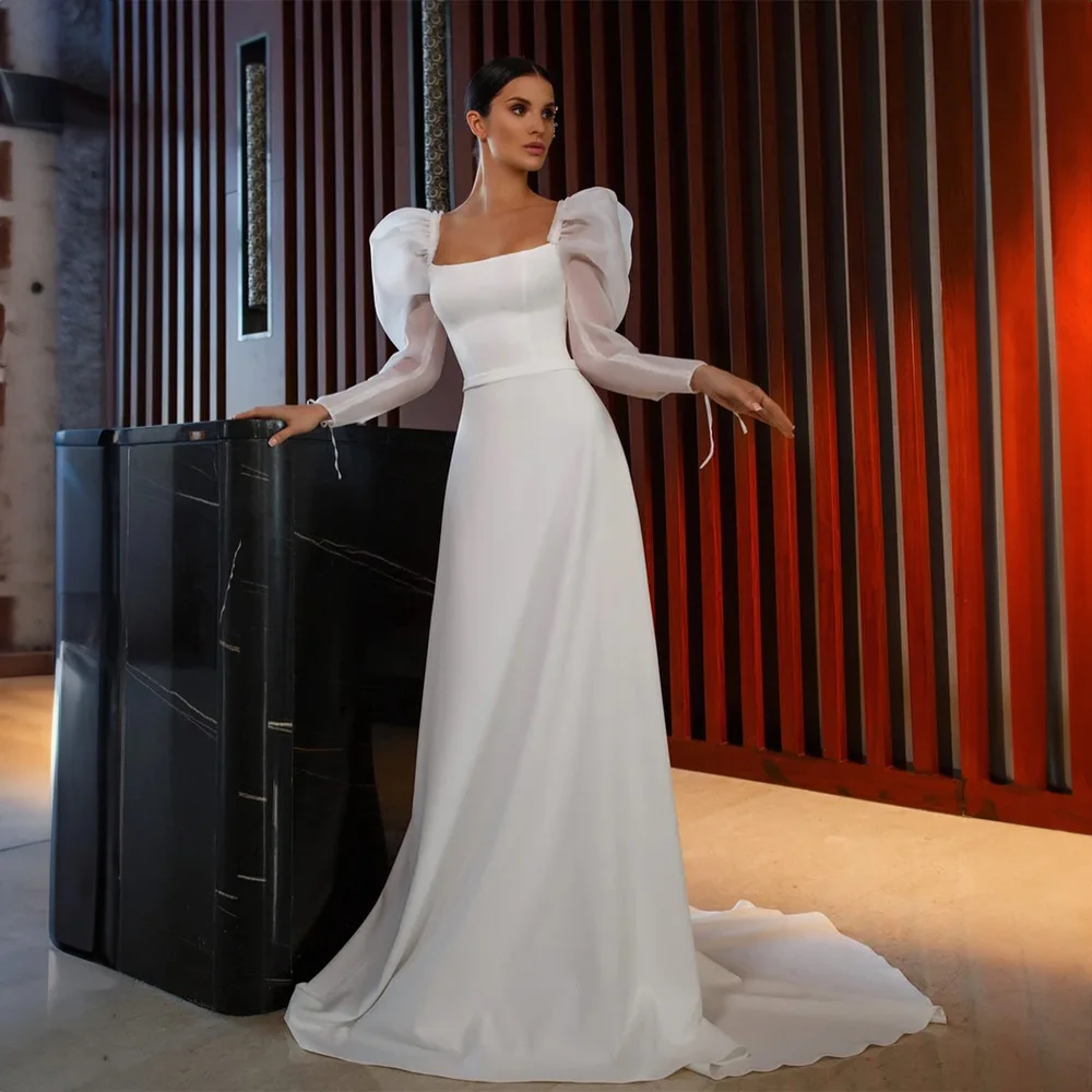 Elegant Square Collar Chiffon Wedding Dress with Removable Ruff Sleeve A-line Court Wedding Gowns Customized فساتين السهرة
Elegant Square Collar Chiffon Wedding Dress with Removable Ruff Sleeve A-line Court Wedding Gowns Customized فساتين السهرة