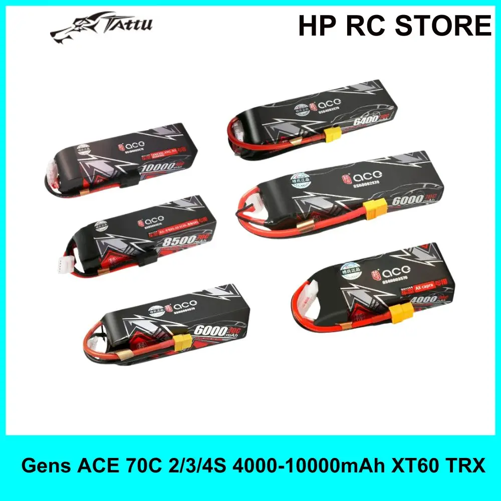 Tattu Gens ACE 70C 2/3/4S 4000-10000mAh lithium battery with XT60 TRX connector, suitable for RC cars.
Tattu Gens ACE 70C 2/3/4S 4000-10000mAh lithium battery with XT60 TRX connector, suitable for RC cars.