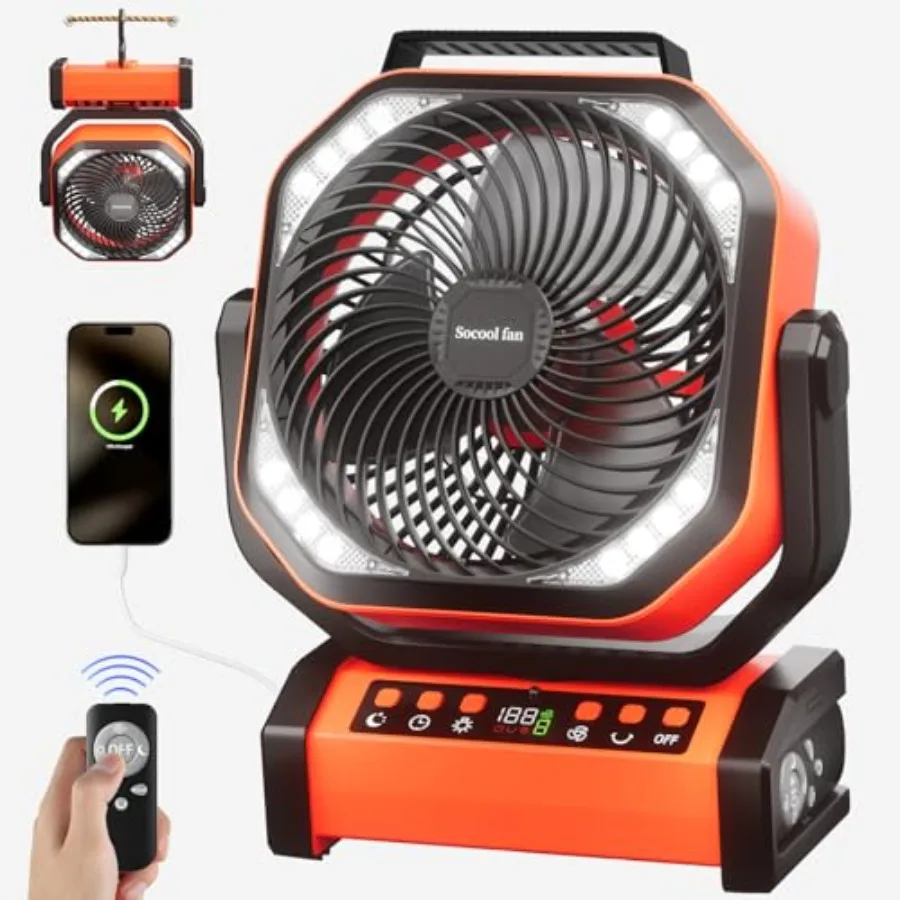 Socool Camping Fan with Light, 20000mAh Rechargeable Battery Fan with Remote, 112Hrs and 8 Speeds, Digital Display, Timer, Auto
Socool Camping Fan with Light, 20000mAh Rechargeable Battery Fan with Remote, 112Hrs and 8 Speeds, Digital Display, Timer, Auto