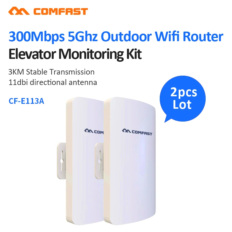 COMFAST 2pcs 300Mbps 5.8Ghz Outdoor Wireless AP Bridge 3KM WIFI CPE Access Point 11dBi WI-FI Antenna Nanostation Router CF-E113A
COMFAST 2pcs 300Mbps 5.8Ghz Outdoor Wireless AP Bridge 3KM WIFI CPE Access Point 11dBi WI-FI Antenna Nanostation Router CF-E113A