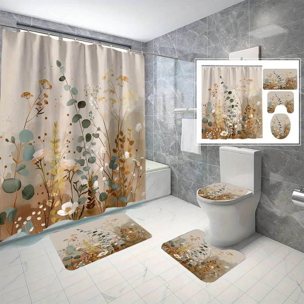 Набор водонепроницаемых полиэстеровых занавесок для душа из 4 предметов, цветочный цифровой принт, с крючками, можно стирать в машине
Набор водонепроницаемых полиэстеровых занавесок для душа из 4 предметов, цветочный цифровой принт, с крючками, можно стирать в машине