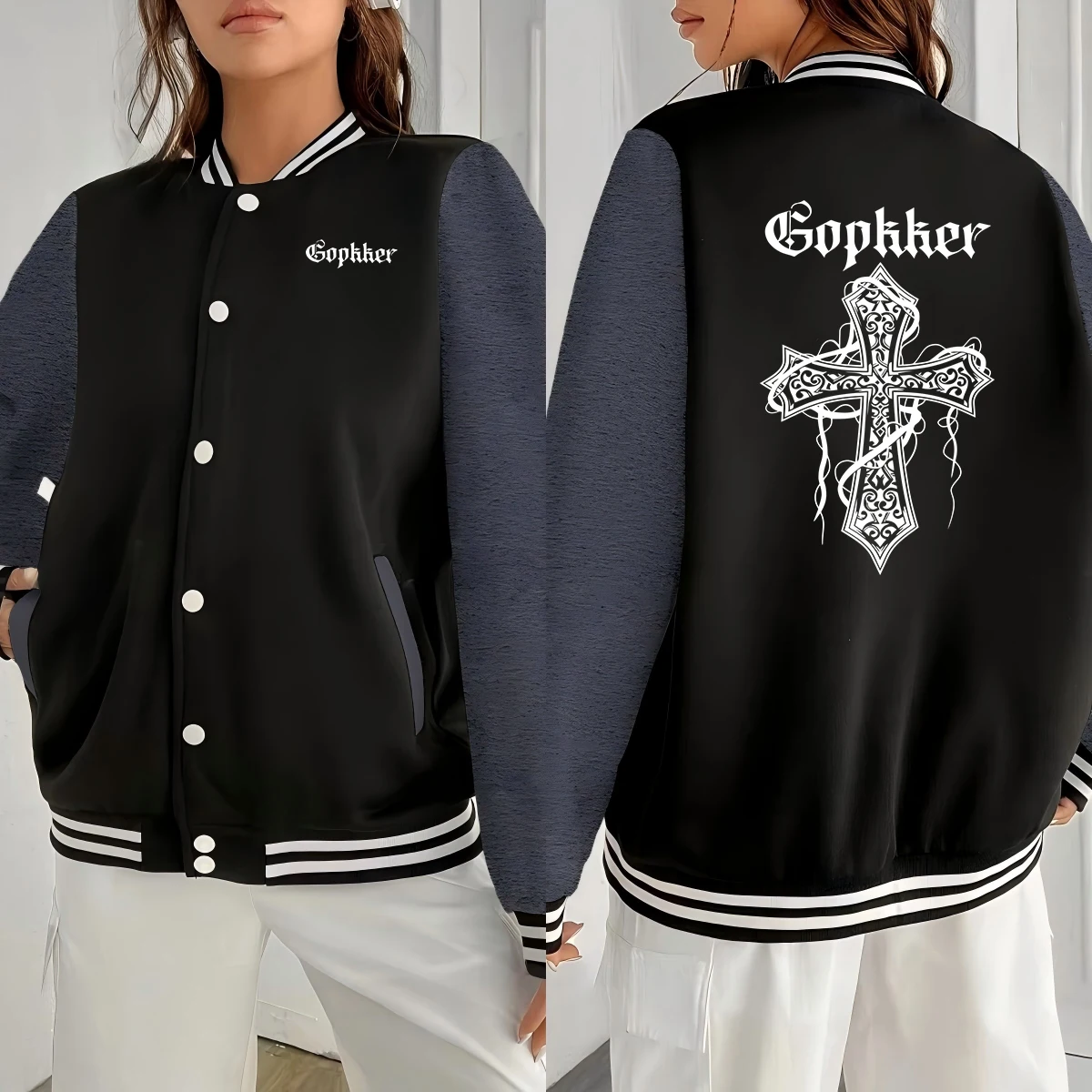 Cross Wrapping God Printing Baseball Jacket Woman'S Hip Hop Soft Jersey Autumn Loose Coat Unisex Button Casual Streetwears
Cross Wrapping God Printing Baseball Jacket Woman'S Hip Hop Soft Jersey Autumn Loose Coat Unisex Button Casual Streetwears