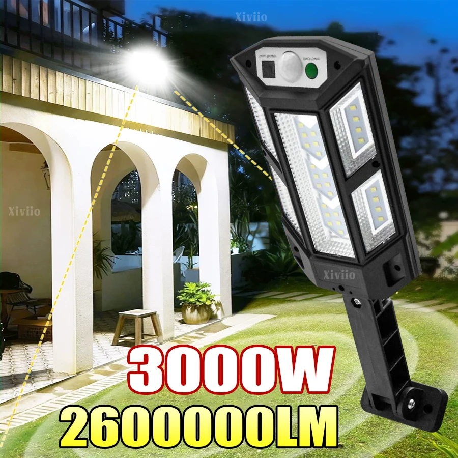 2600000LM 3000W Уличные солнечные фонари с дистанционным управлением Датчик движения Настенный светильник Водонепроницаемый солнечный свет Прожекторы Наружная солнечная лампа для сада, двора, гаража, улицы
2600000LM 3000W Уличные солнечные фонари с дистанционным управлением Датчик движения Настенный светильник Водонепроницаемый солнечный свет Прожекторы Наружная солнечная лампа для сада, двора, гаража, улицы