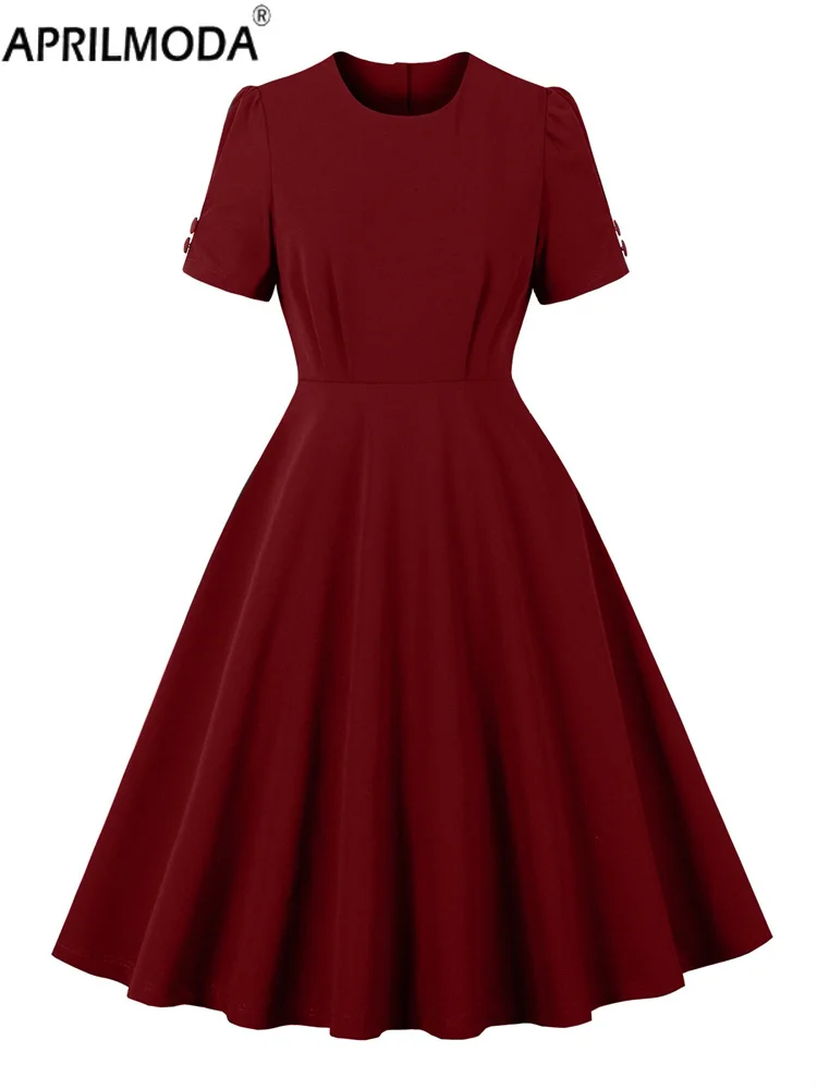 Solid Summer Elegant Casual Big Swing Party Dress for Women O Neck A Line Pinup Vintage Retro Evening Gowns 1950s Birthday Dress
Solid Summer Elegant Casual Big Swing Party Dress for Women O Neck A Line Pinup Vintage Retro Evening Gowns 1950s Birthday Dress