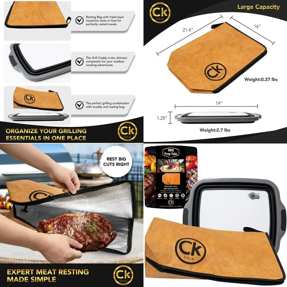 Extra Large Collapsible BBQ Prep Tub with Locking Lid, Meat Resting Bag, and BPA-Free Cutting Board - Leak-Proof, Strong Drain,
Extra Large Collapsible BBQ Prep Tub with Locking Lid, Meat Resting Bag, and BPA-Free Cutting Board - Leak-Proof, Strong Drain,