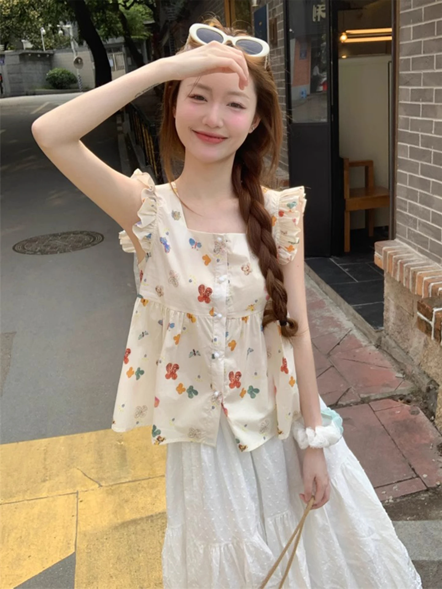 Sweet Style Floral Print Blouse Sleeveless Flying Sleeve Square Collar Babydoll Top for Young Women Summer Fashion Clothing
Sweet Style Floral Print Blouse Sleeveless Flying Sleeve Square Collar Babydoll Top for Young Women Summer Fashion Clothing