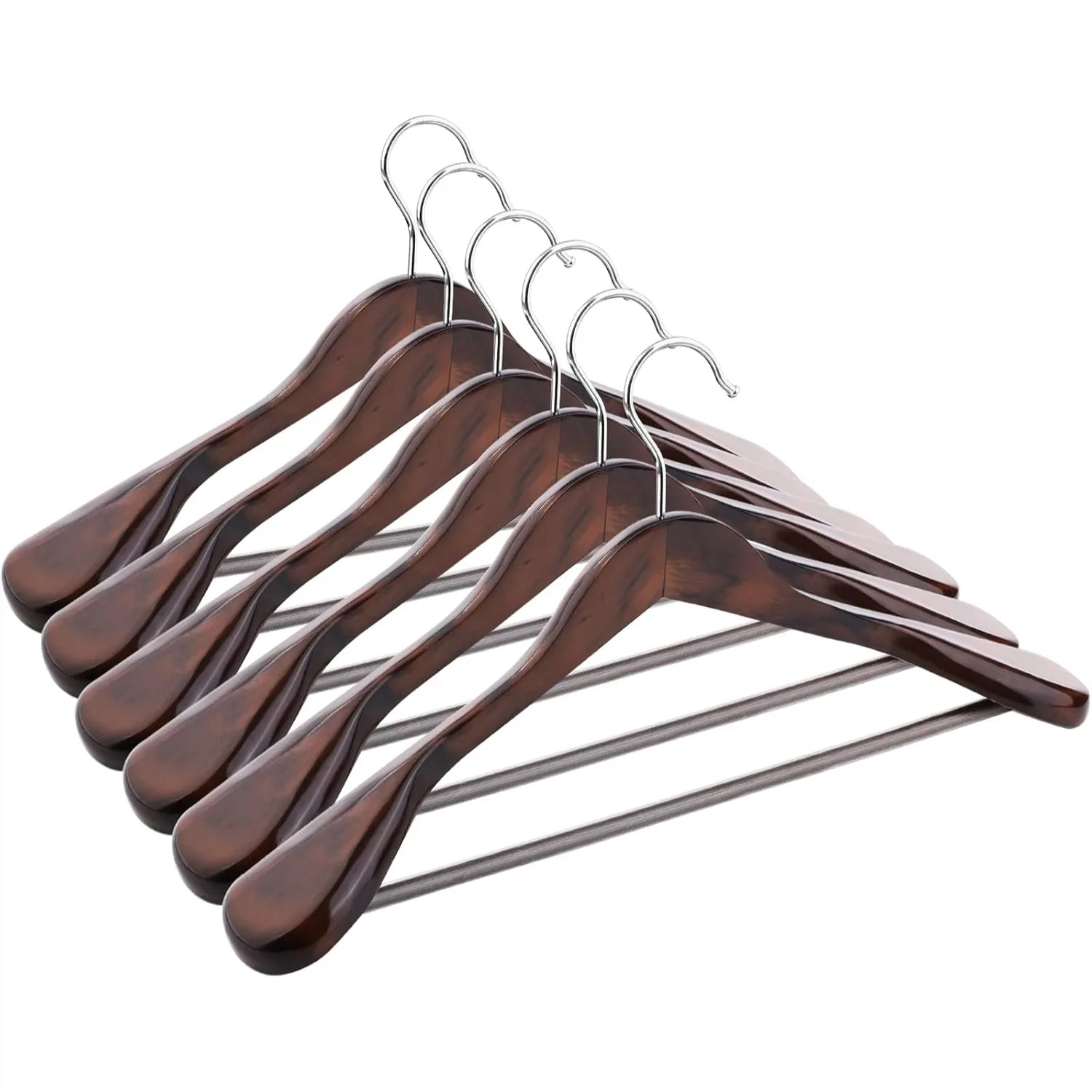 Wooden Suit Hangers 6 Pack, Heavy Duty Coat Hangers with Non Slip Trouser Bar and 360° Swivel Hook for Suits Jackets Pants
Wooden Suit Hangers 6 Pack, Heavy Duty Coat Hangers with Non Slip Trouser Bar and 360° Swivel Hook for Suits Jackets Pants