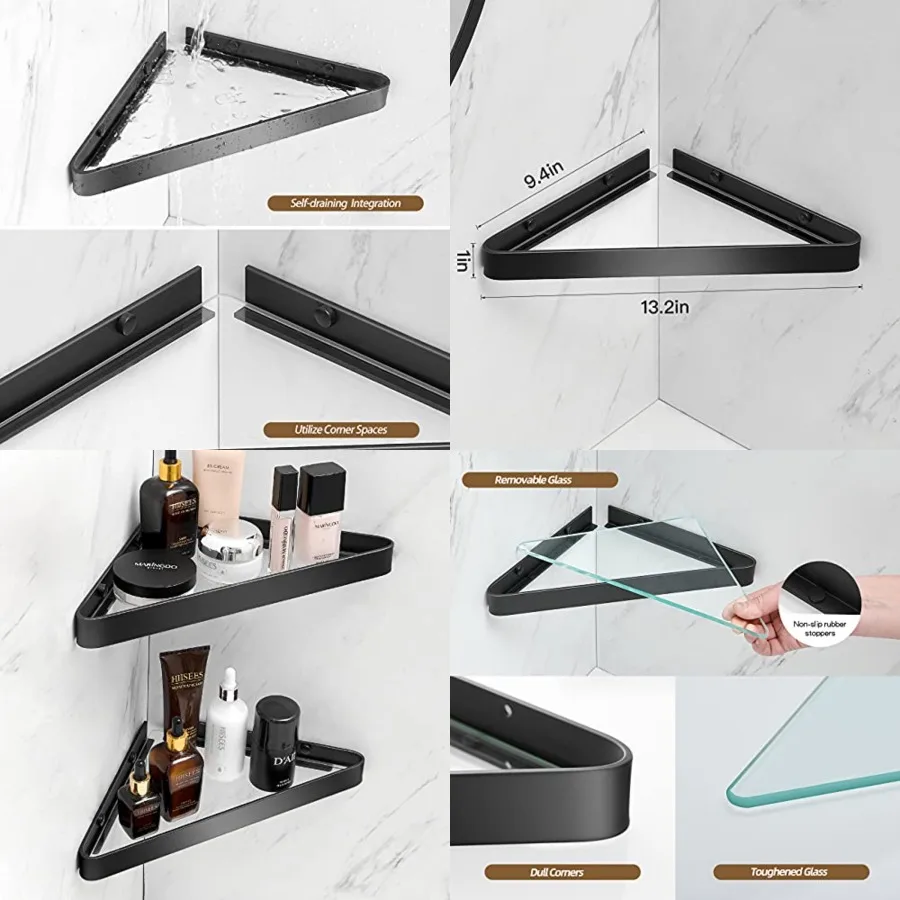 Bathroom Shelves Wall Mounted Glass Corner Shower Shelf for Bathroom Floating Shelf Tempered Glass Wall Organizer 2-Tier Black
Bathroom Shelves Wall Mounted Glass Corner Shower Shelf for Bathroom Floating Shelf Tempered Glass Wall Organizer 2-Tier Black