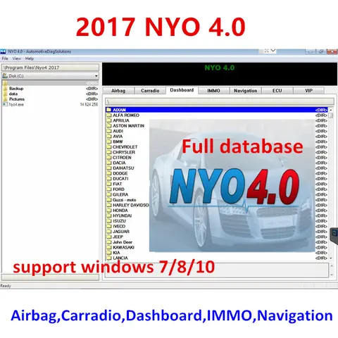 NEWEST Auto Repair Software 2017 NYO 4.0 Full Database Airbag+Carradio+Dashboard+IMMO+Navigation Install Video Guide