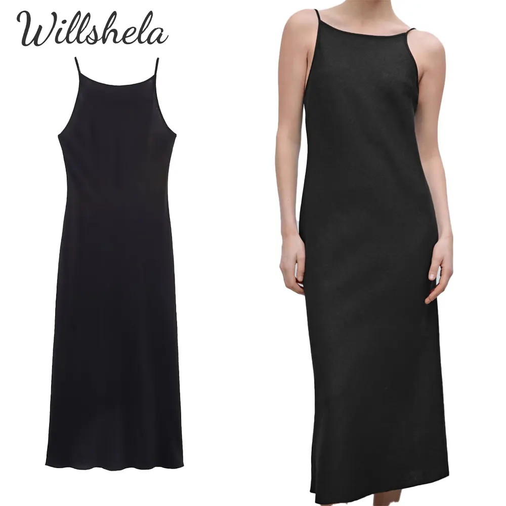 Willshela Women Fashion Black Cotton And Linen Midi Camisole Dress Round Neck Sleeveless Female Chic Lady Casual Long Dress
Willshela Women Fashion Black Cotton And Linen Midi Camisole Dress Round Neck Sleeveless Female Chic Lady Casual Long Dress