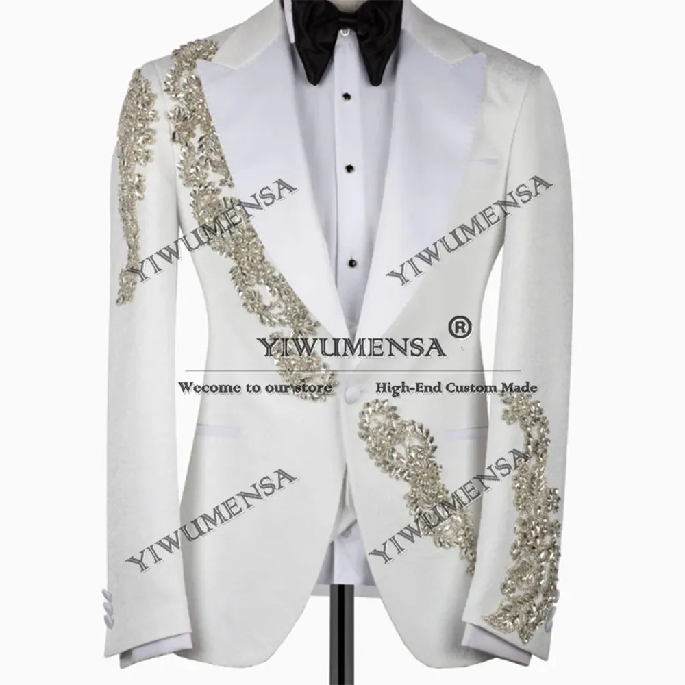 Metallic Jewelry Beads Wedding Suits For Men Customized Single Breasted Jacket Pants 2 Pieces Groom Tuxedos Prom Party Dresses
Metallic Jewelry Beads Wedding Suits For Men Customized Single Breasted Jacket Pants 2 Pieces Groom Tuxedos Prom Party Dresses