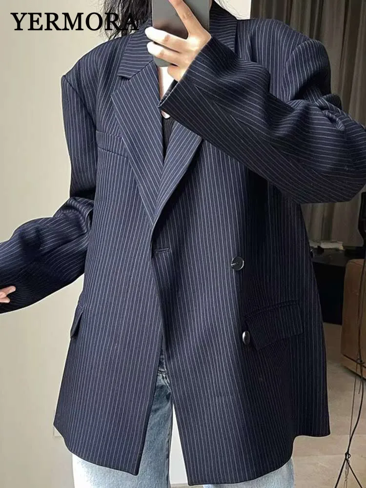 YERMORA Striped Design Suit Blazer For Women Notched Single Button Basic Jackets Long Sleeve Loose 2024 Spring New Clothing
YERMORA Striped Design Suit Blazer For Women Notched Single Button Basic Jackets Long Sleeve Loose 2024 Spring New Clothing