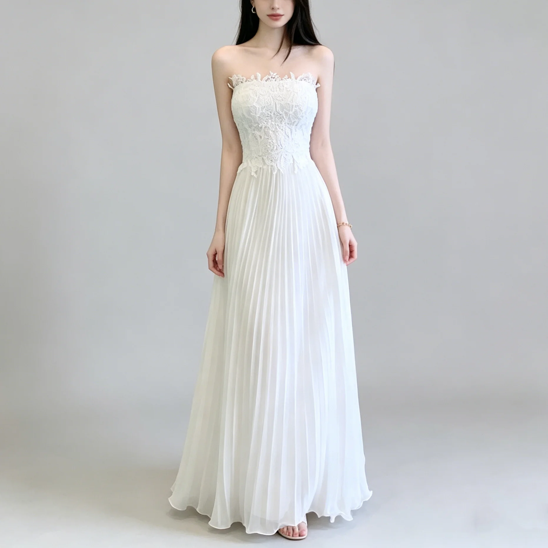 CiCi 2026 Lace Trim Strapless Maxi Dress Women Pleated Chiffon Skirt Elegant Spring Summer Wedding Guest Party
CiCi 2026 Lace Trim Strapless Maxi Dress Women Pleated Chiffon Skirt Elegant Spring Summer Wedding Guest Party