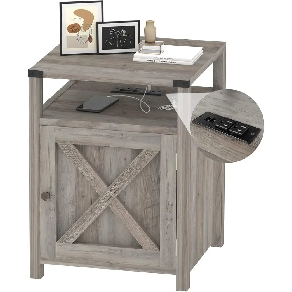 Farmhouse Nightstand with Charging Station, Rustic End Table Bedroom with Storage Living Room Side Table Grey Night Stand Indust
Farmhouse Nightstand with Charging Station, Rustic End Table Bedroom with Storage Living Room Side Table Grey Night Stand Indust