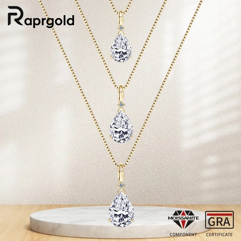 RAPRGOLD 1.5-4CT Pear Cut Moissanite Droplet Pendant Necklace for Women 925 Sterling Silver Clavicle Chain Jewelry Gift Collares
RAPRGOLD 1.5-4CT Pear Cut Moissanite Droplet Pendant Necklace for Women 925 Sterling Silver Clavicle Chain Jewelry Gift Collares