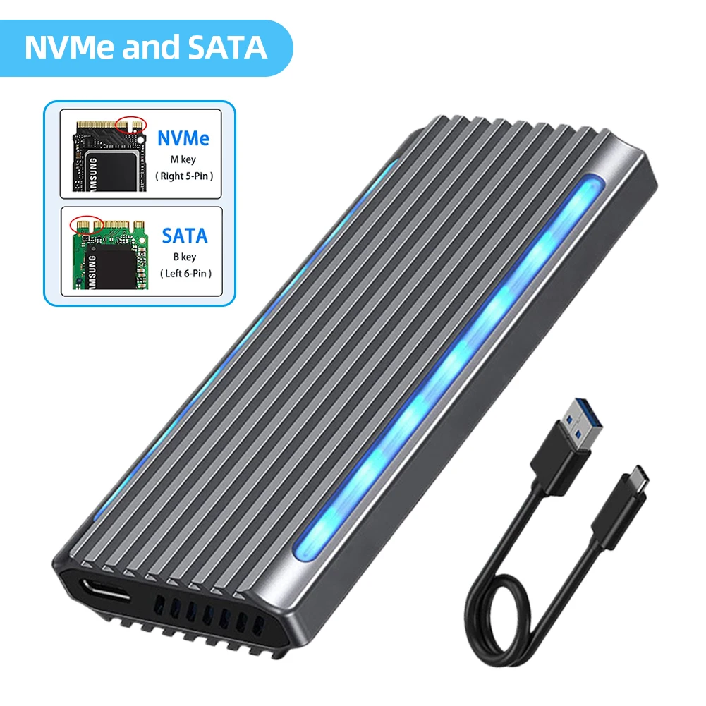 M.2 NVMe SSD Enclosure Aluminum Alloy RGB M2 SSD Case M.2 to USB Type C 3.1 SSD Adapter for NVME PCIE NGFF SATA SSD Disk Box
M.2 NVMe SSD Enclosure Aluminum Alloy RGB M2 SSD Case M.2 to USB Type C 3.1 SSD Adapter for NVME PCIE NGFF SATA SSD Disk Box