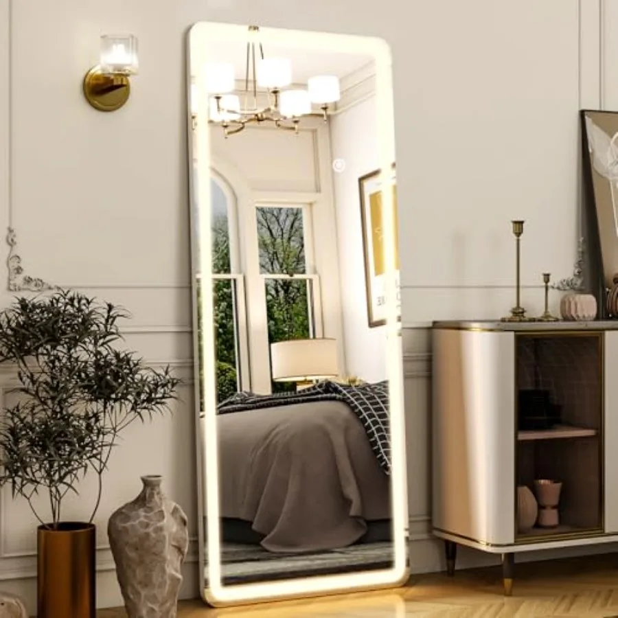 21"x56" Rectangular Full Length Mirror with LED Lights Standing or Wall-Mounted Full Body Mirror with Stand Dimmable 3-Color Li
21"x56" Rectangular Full Length Mirror with LED Lights Standing or Wall-Mounted Full Body Mirror with Stand Dimmable 3-Color Li
